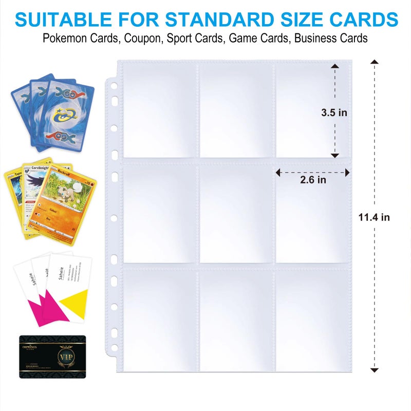 ABLY 540 Pockets Double-Sided Trading Card Pages Sleeves 9-Pocket Clear Plastic Game Card Protectors for Skylanders, Pokemon, Baseball Cards and More, Fit 3 Ring Binder (30 Pages) - Image 4
